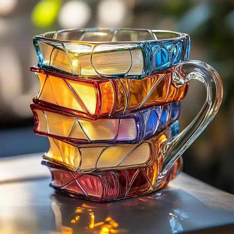 Book Coffee Mug Cappuccino Mug colorful 3D Library Book Mug Shelf Mug Milk Cup Tea Cup Arabic resin Glass Coffee Cup Kitchen Mug
