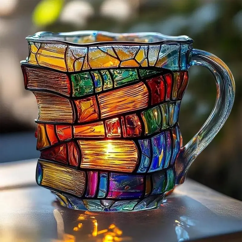 Book Coffee Mug Cappuccino Mug colorful 3D Library Book Mug Shelf Mug Milk Cup Tea Cup Arabic resin Glass Coffee Cup Kitchen Mug
