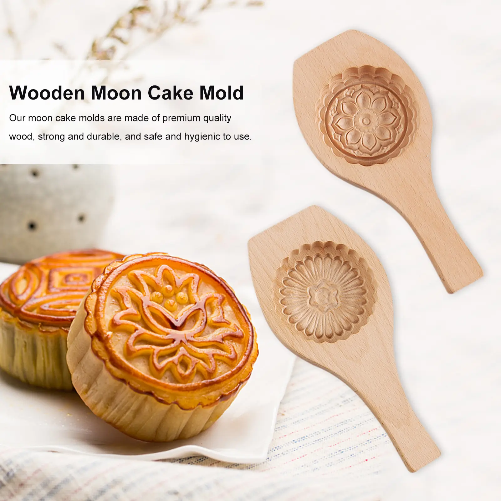 Wooden Pastry Mold Baking Tool Press Cake Mold Wooden Traditional Moon Cake Mould Making Mung Bean Cake Mold Dry Baking Mold
