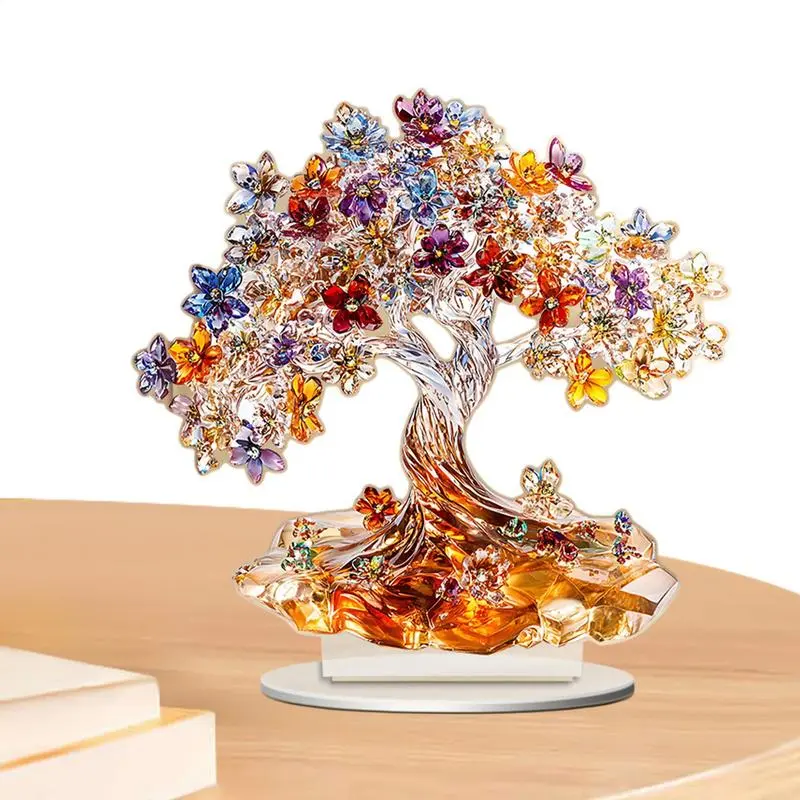Acrylic Valentine's Day Tree of Life Statue Desktop Ornament Acrylic Sign Memorial Bereavement Exquisite Inspirational Desk Deco