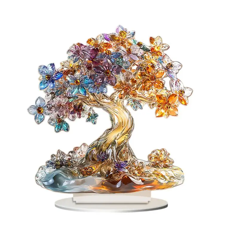 Acrylic Valentine's Day Tree of Life Statue Desktop Ornament Acrylic Sign Memorial Bereavement Exquisite Inspirational Desk Deco