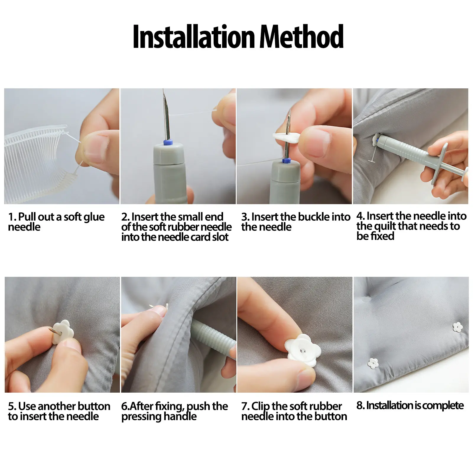 Duvet Quilt Blanket Holder Fixer Clips Syringe, 24/48 Clamp Buttons,Long Plastic Needle Set Fastener Quilt Bed Sheet Gripper