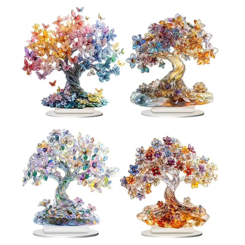 Acrylic Valentine's Day Tree of Life Statue Desktop Ornament Acrylic Sign Memorial Bereavement Exquisite Inspirational Desk Deco