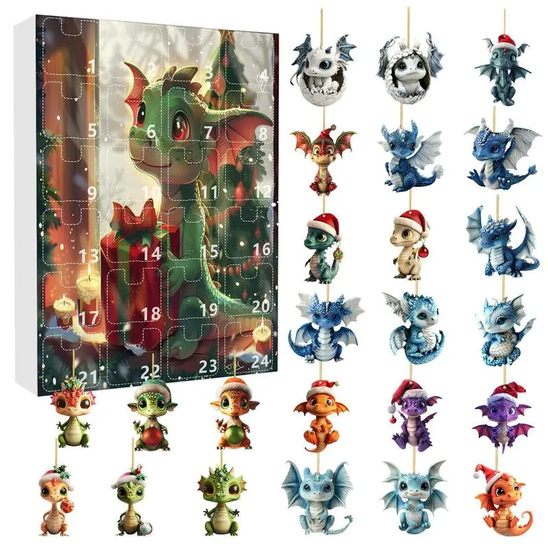 Advent Calendars  2024 Christmas Dragon Calendar  2024 Christmas Advent Acrylic Dinosaur Ornament  24 Days Christmas Calendar