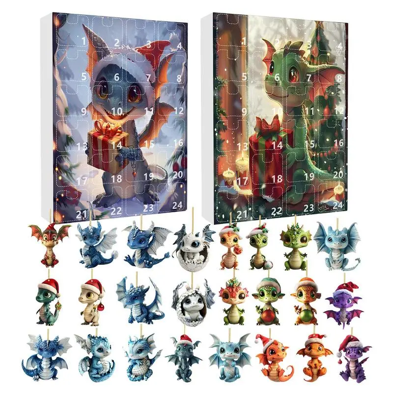 Advent Calendars  2024 Christmas Dragon Calendar  2024 Christmas Advent Acrylic Dinosaur Ornament  24 Days Christmas Calendar
