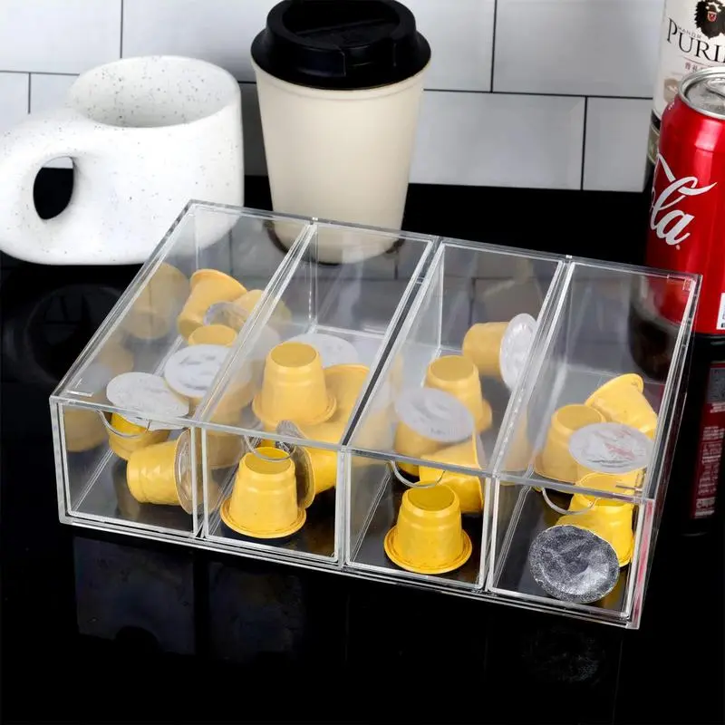 Acrylic Coffee Pod Holder Acrylic Coffee Capsule Storage Box Rack Coffee Station Organizer Coffee Capsule Display 4 Compartments