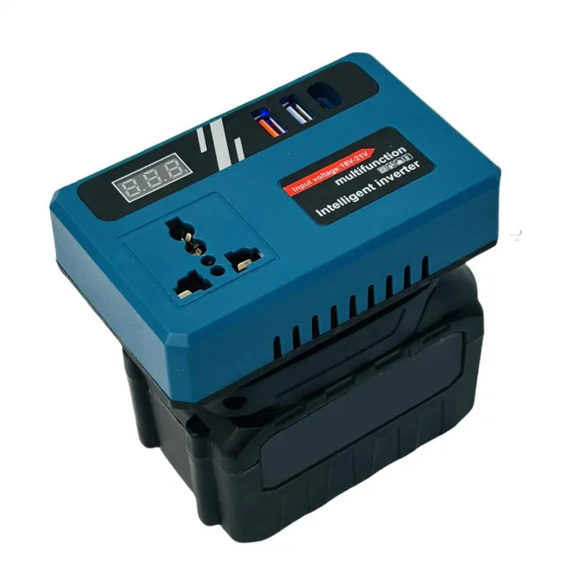 Outdoor Power Inverter Battery Power Converter DC 18V-21V To 220V AC Smart Fast Charger Adapter, with 2 USB Ports 1 Type C