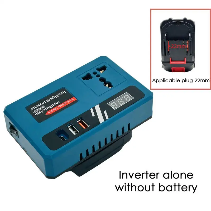 Outdoor Power Inverter Battery Power Converter DC 18V-21V To 220V AC Smart Fast Charger Adapter, with 2 USB Ports 1 Type C