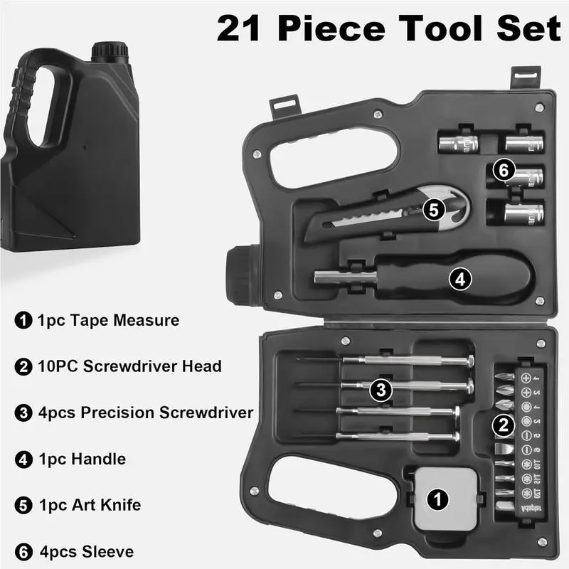 Home Repairs Mechanics Tools Kit Oil pot type hardware tool set  Portable Home Hand Tool 21-piece oil pot tool set Repair Tool