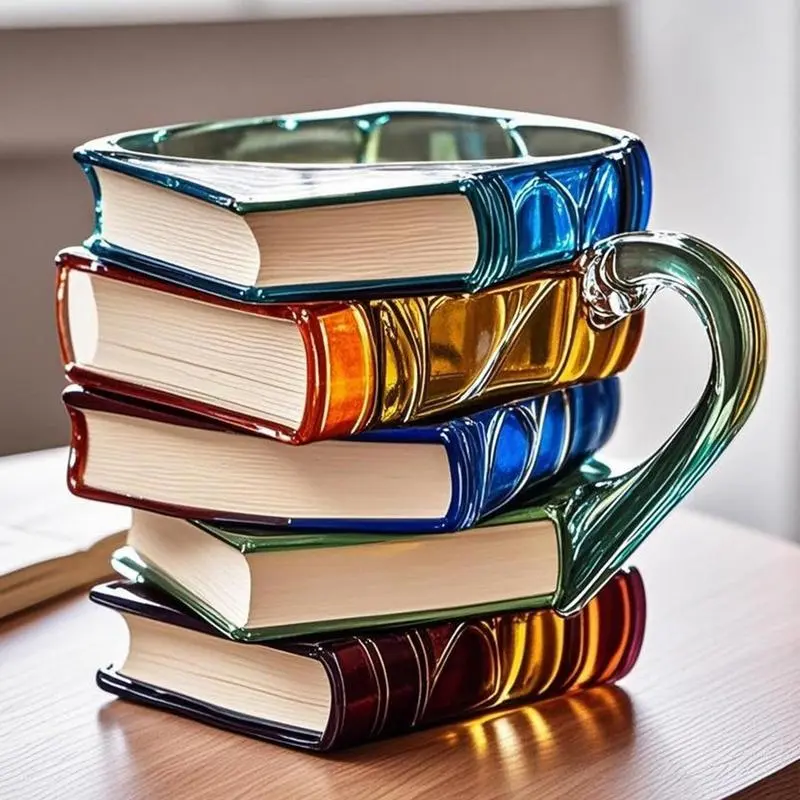 Painted Book Coffee Mug Novelty Drinking Cups Book Stack Coffee Cup Glass Tea Milk Drinking Cup Breakfast Milk Cup Tea Cup