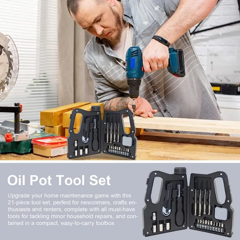 Home Repairs Mechanics Tools Kit Oil pot type hardware tool set  Portable Home Hand Tool 21-piece oil pot tool set Repair Tool
