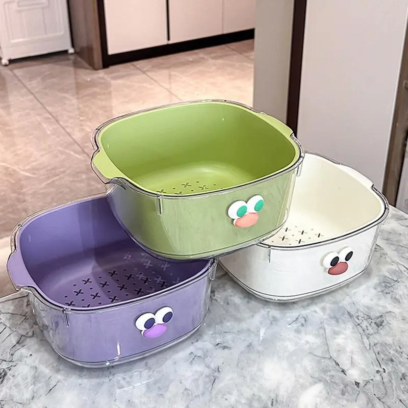 Kitchen Colanders Bowl Set 2-layer Draining Basket Food Drain Basin Kitchen Sink Vegetable Drainer Fruit Basket Washing basin