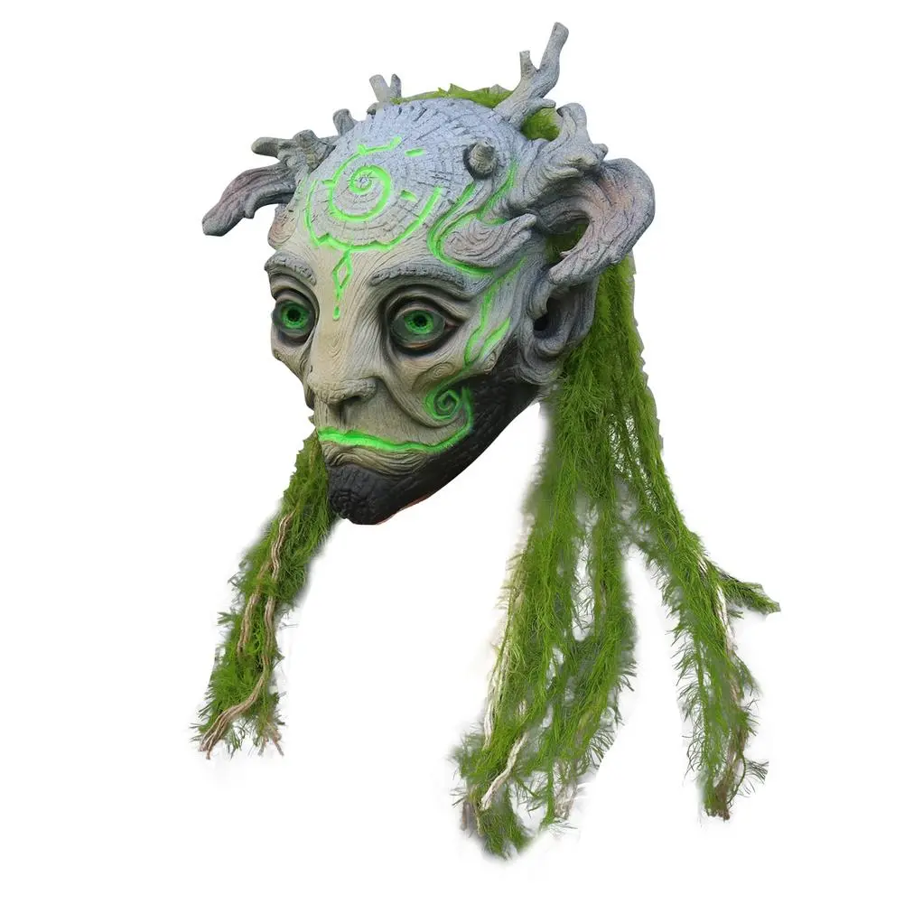 Halloween Elf Masque Green Fairy Latex Headgear Forest Spirit Mask Halloween Realistic Green Elves Spirit Helmet Party Props
