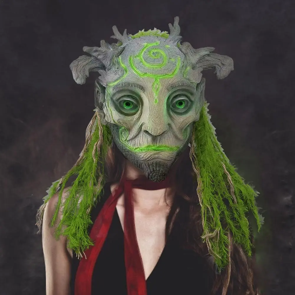 Halloween Elf Masque Green Fairy Latex Headgear Forest Spirit Mask Halloween Realistic Green Elves Spirit Helmet Party Props