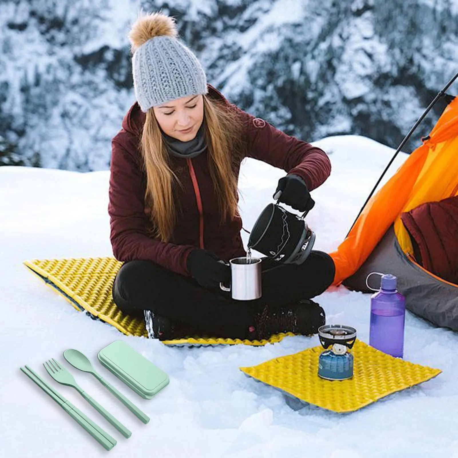 Portable Utensils Set Portable Chopsticks Tableware Travel Cutlery Set Detachable Tableware Spoons Forks Reusable For Camping