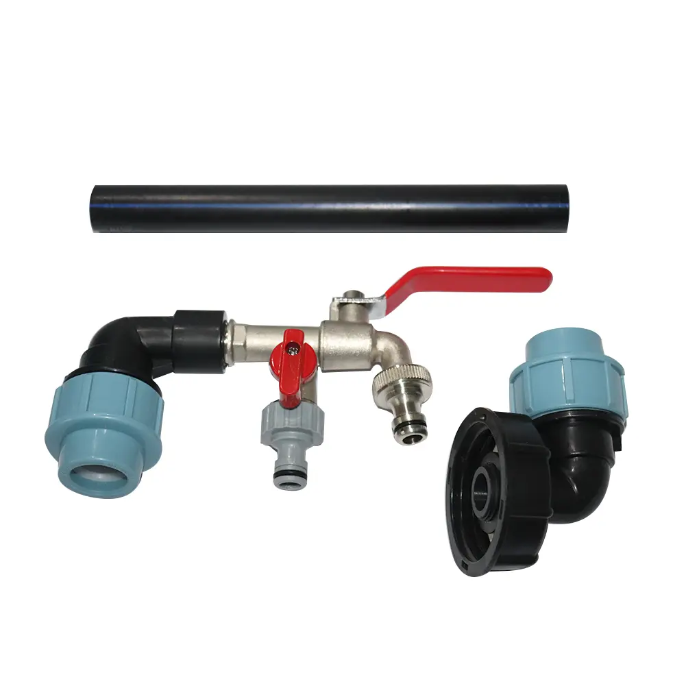 IBC Swan Neck 3/4 Inch IBC Adaptor With Outlet Tap IBC Tank Accessories Double Taps Garden Hose Faucet Lengthen Connector