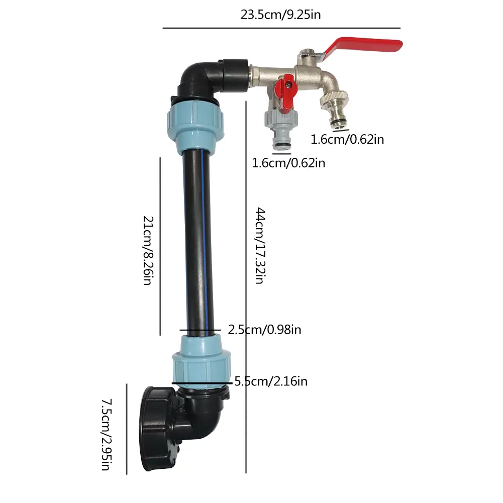 IBC Swan Neck 3/4 Inch IBC Adaptor With Outlet Tap IBC Tank Accessories Double Taps Garden Hose Faucet Lengthen Connector
