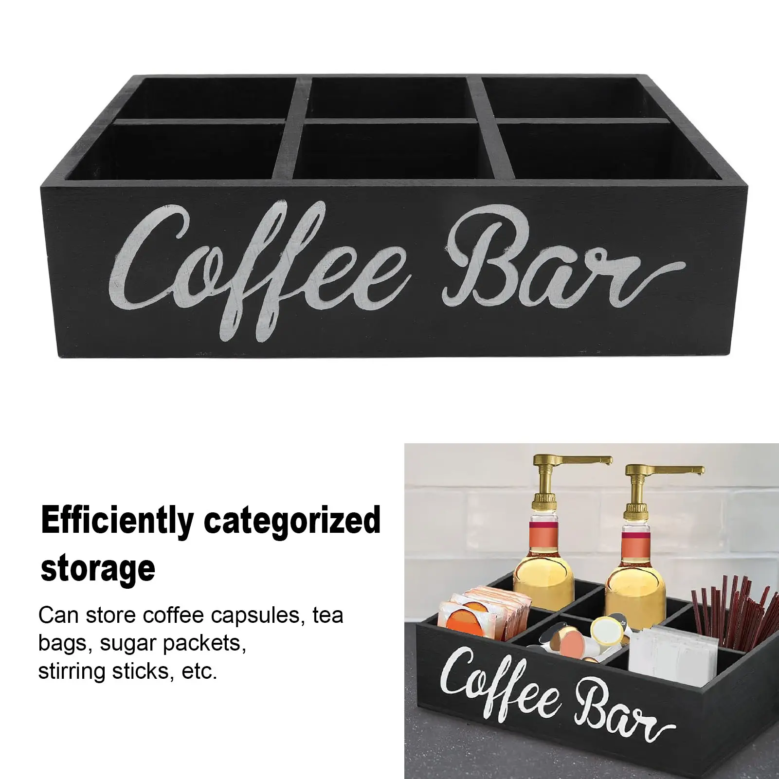 Coffee Station Storage Box Decorative Divider Wooden Multifunctional Coffee Station Organizer Smooth for Countertop