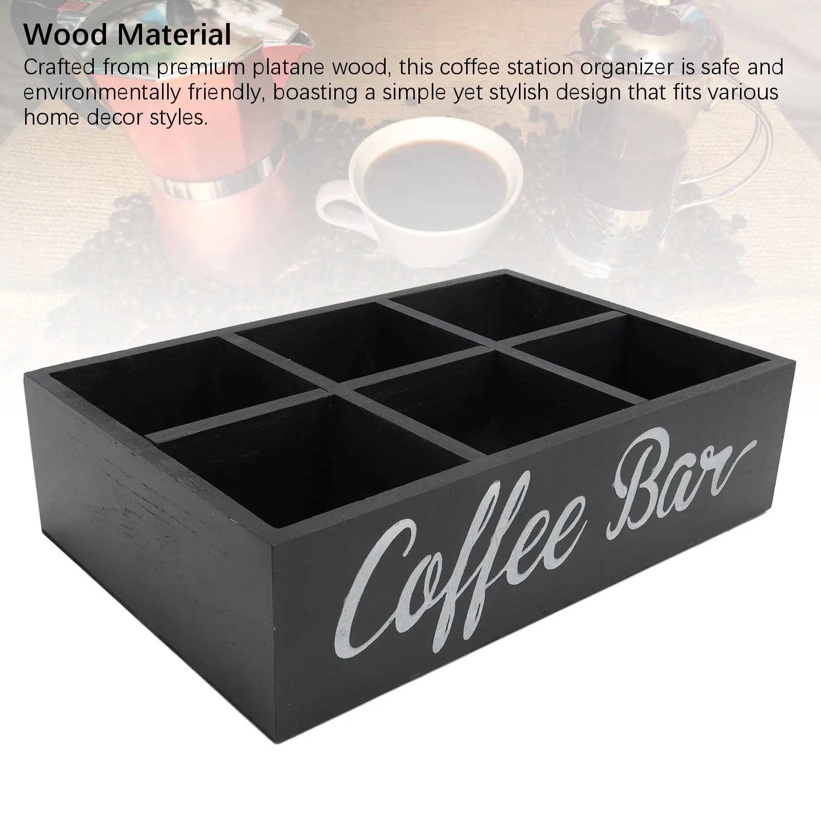 Coffee Station Storage Box Decorative Divider Wooden Multifunctional Coffee Station Organizer Smooth for Countertop