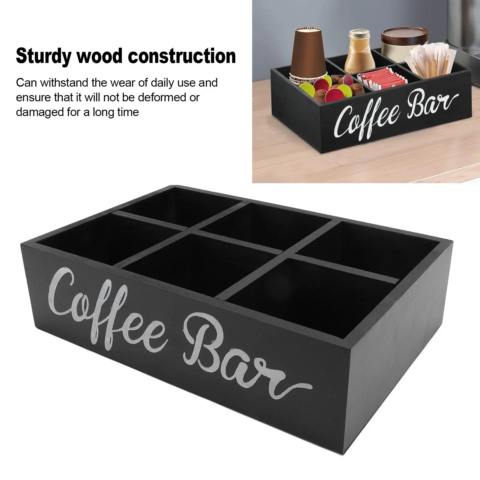 Coffee Station Storage Box Decorative Divider Wooden Multifunctional Coffee Station Organizer Smooth for Countertop