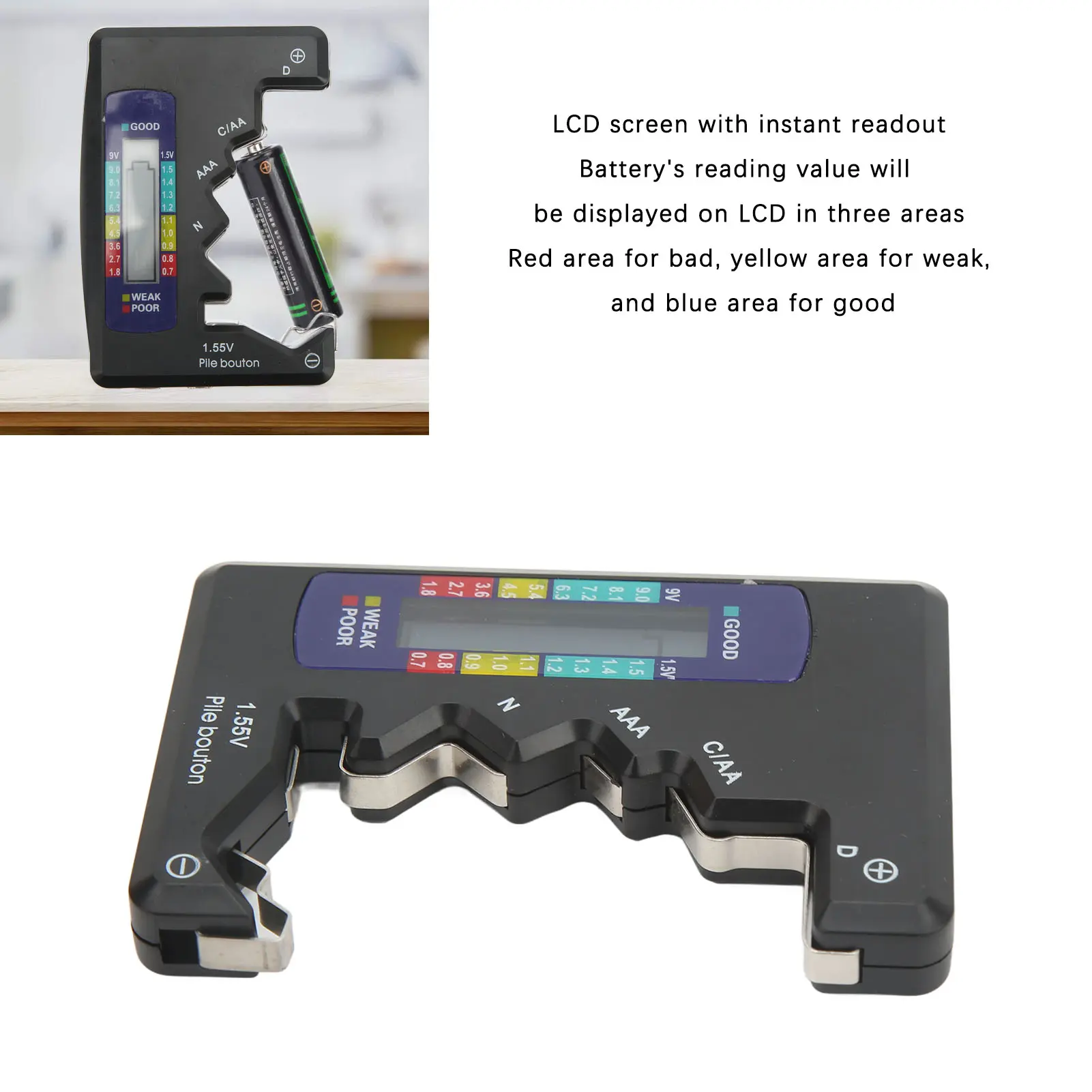 Battery Tester Cell Analyzer Digital Battery Capacity Gauge Tester  D C N  AA 9V 1.5V Button Cell Analyzer