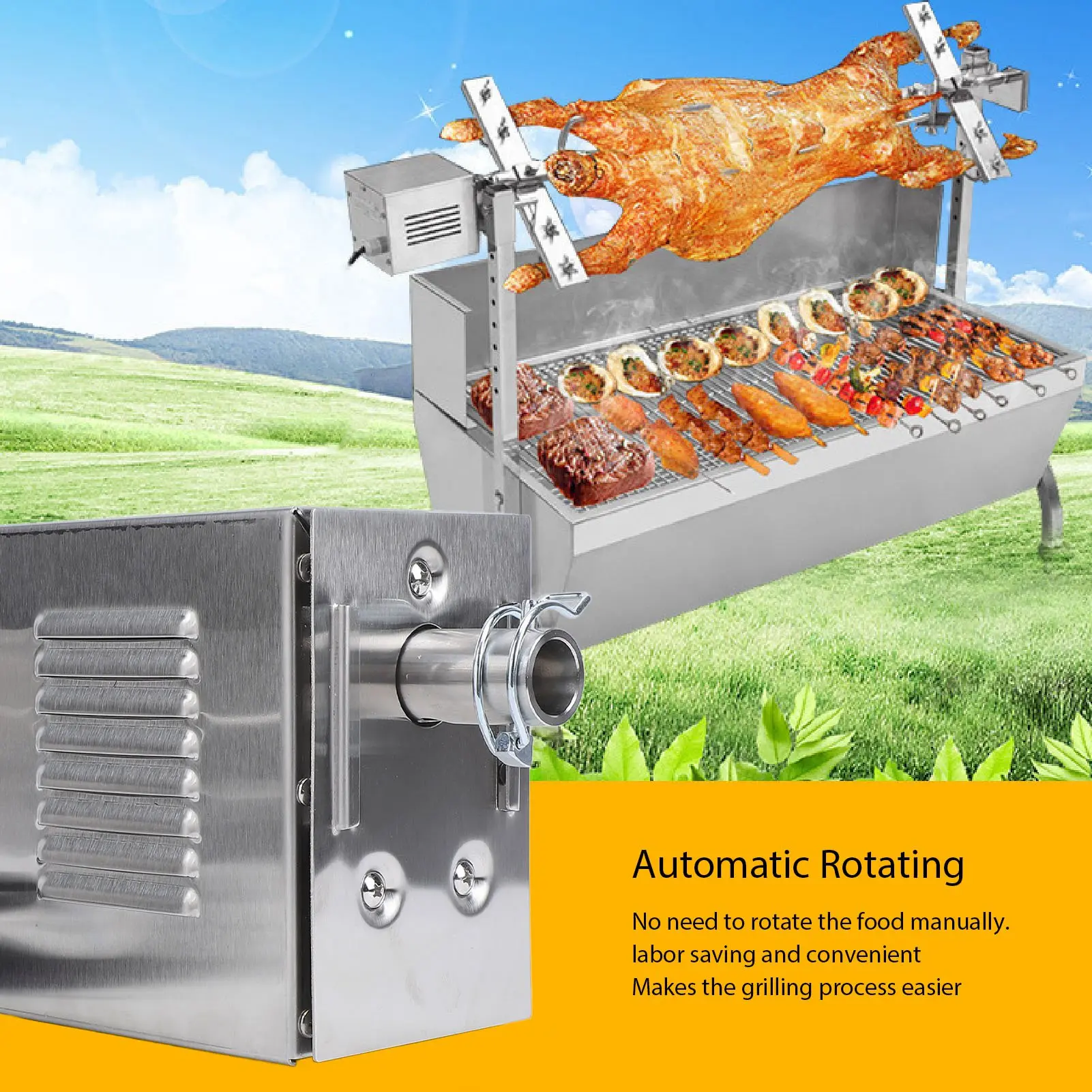 BBQ Rotisserie Motor 100-240V 45W Grill Electric Replacement Rotisserie Motor High Load Capacity Stainless Steel for Outdoor