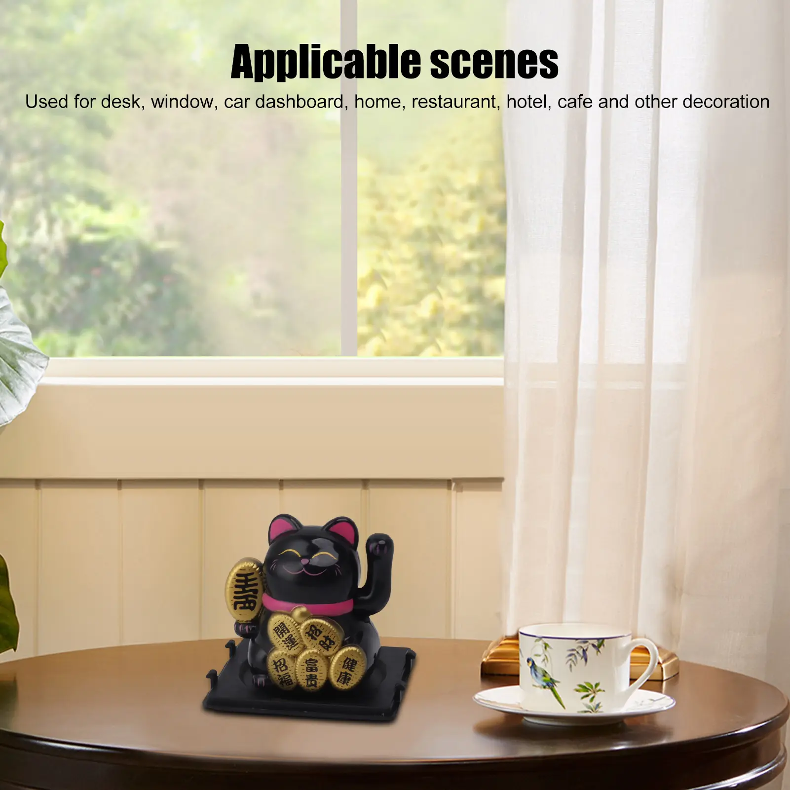 Solar Powered Lucky Cat 2 Inch Mini Cute Solar Waving Cat Lucky Wealth Welcoming Cat for Home Car Decoration Lucky Cat