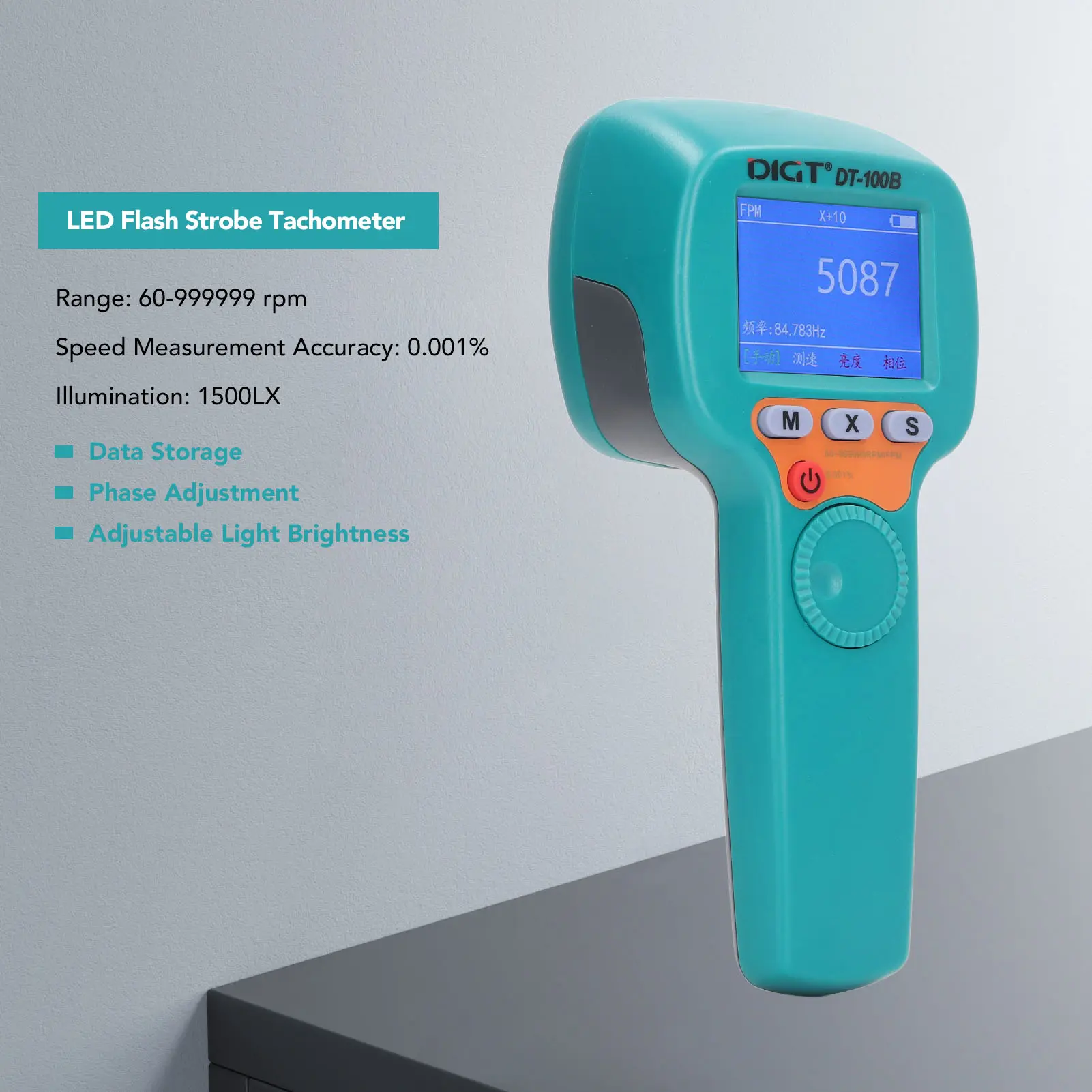 Non Contact Strobe Tachometer Handheld Stroboscope Efficient High Accuracy Safe 60-999999 RPM 1500 LX LED Light for Wheels