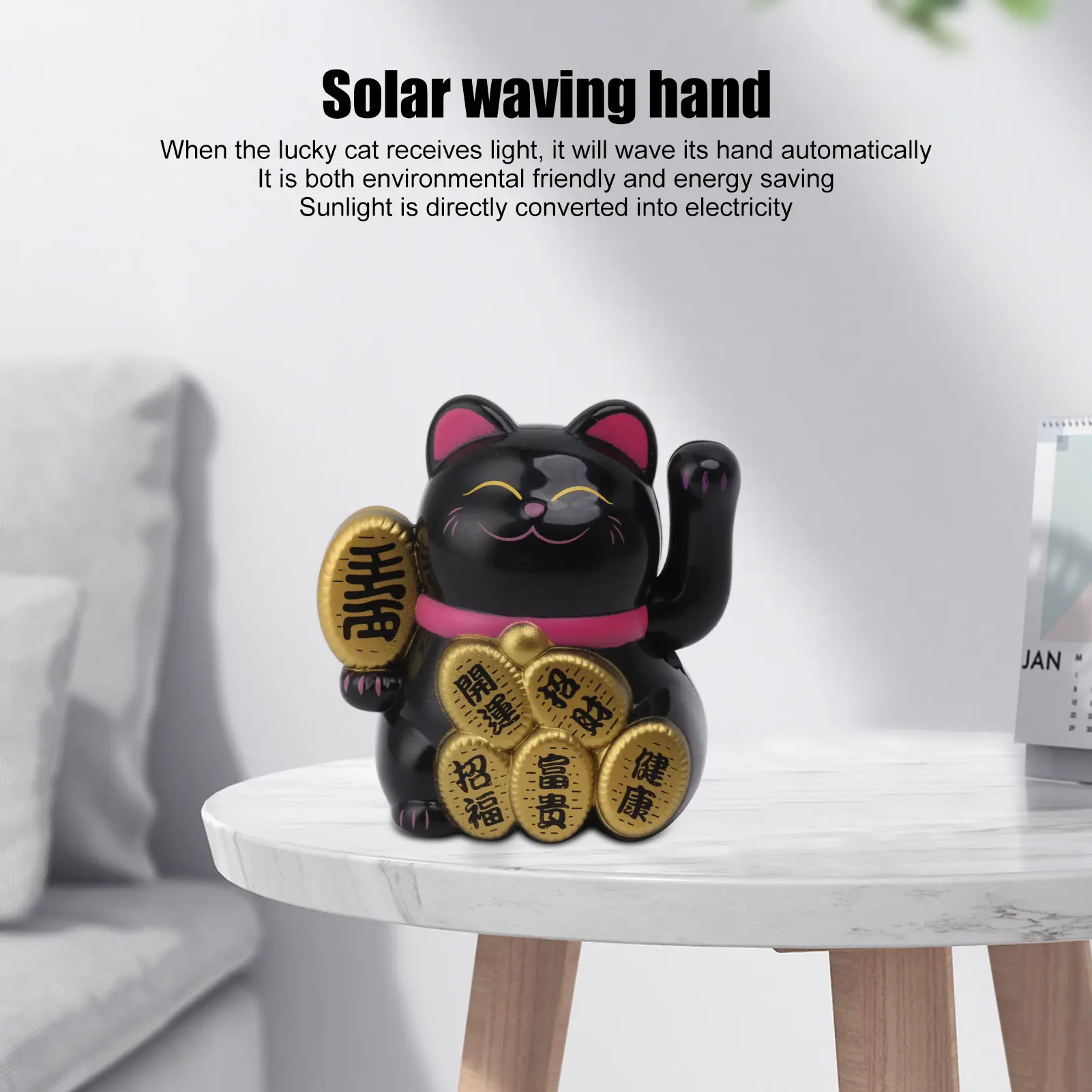 Solar Powered Lucky Cat 2 Inch Mini Cute Solar Waving Cat Lucky Wealth Welcoming Cat for Home Car Decoration Lucky Cat
