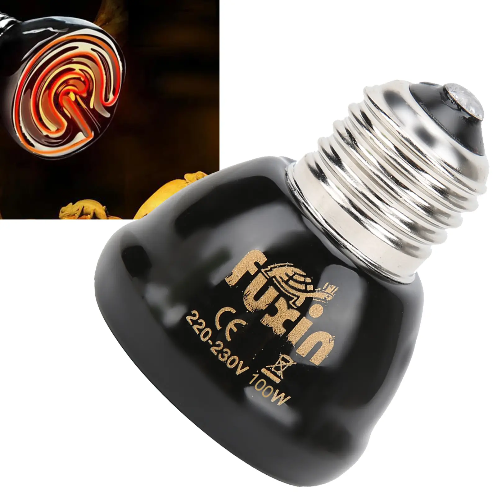 Ceramic Heating Lamp E27 Animal Heating Lamp Harmless and Light‑ Black Ceramic Heating Lamp for Reptiles 220‑230V