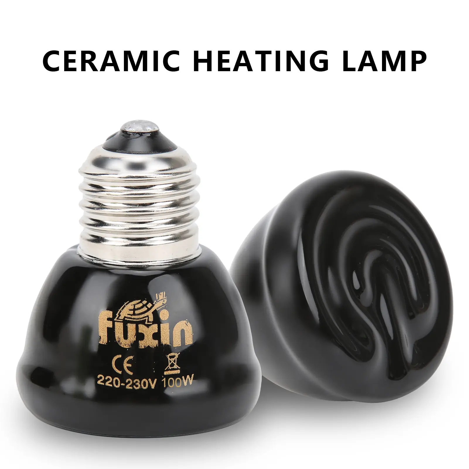 Ceramic Heating Lamp E27 Animal Heating Lamp Harmless and Light‑ Black Ceramic Heating Lamp for Reptiles 220‑230V