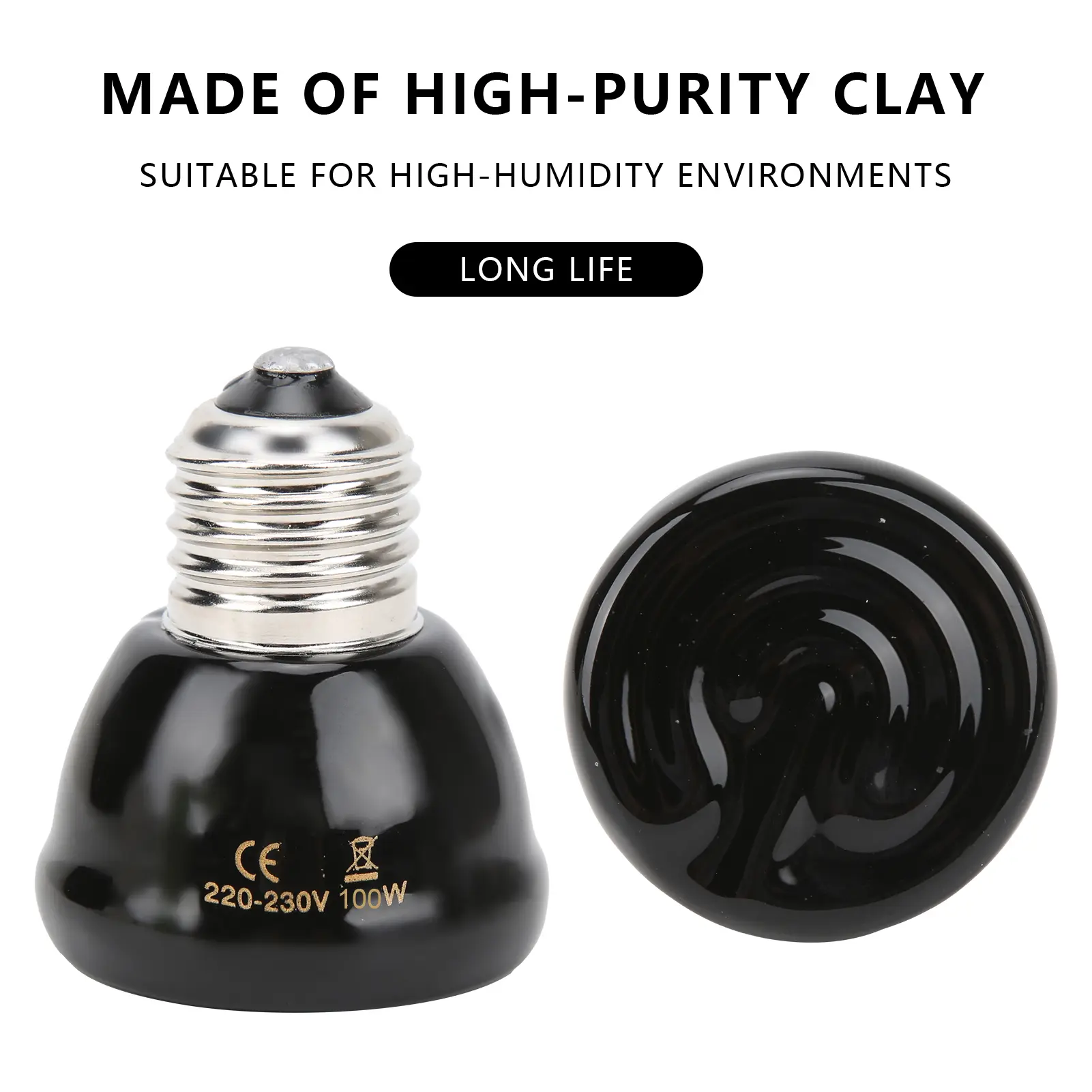 Ceramic Heating Lamp E27 Animal Heating Lamp Harmless and Light‑ Black Ceramic Heating Lamp for Reptiles 220‑230V