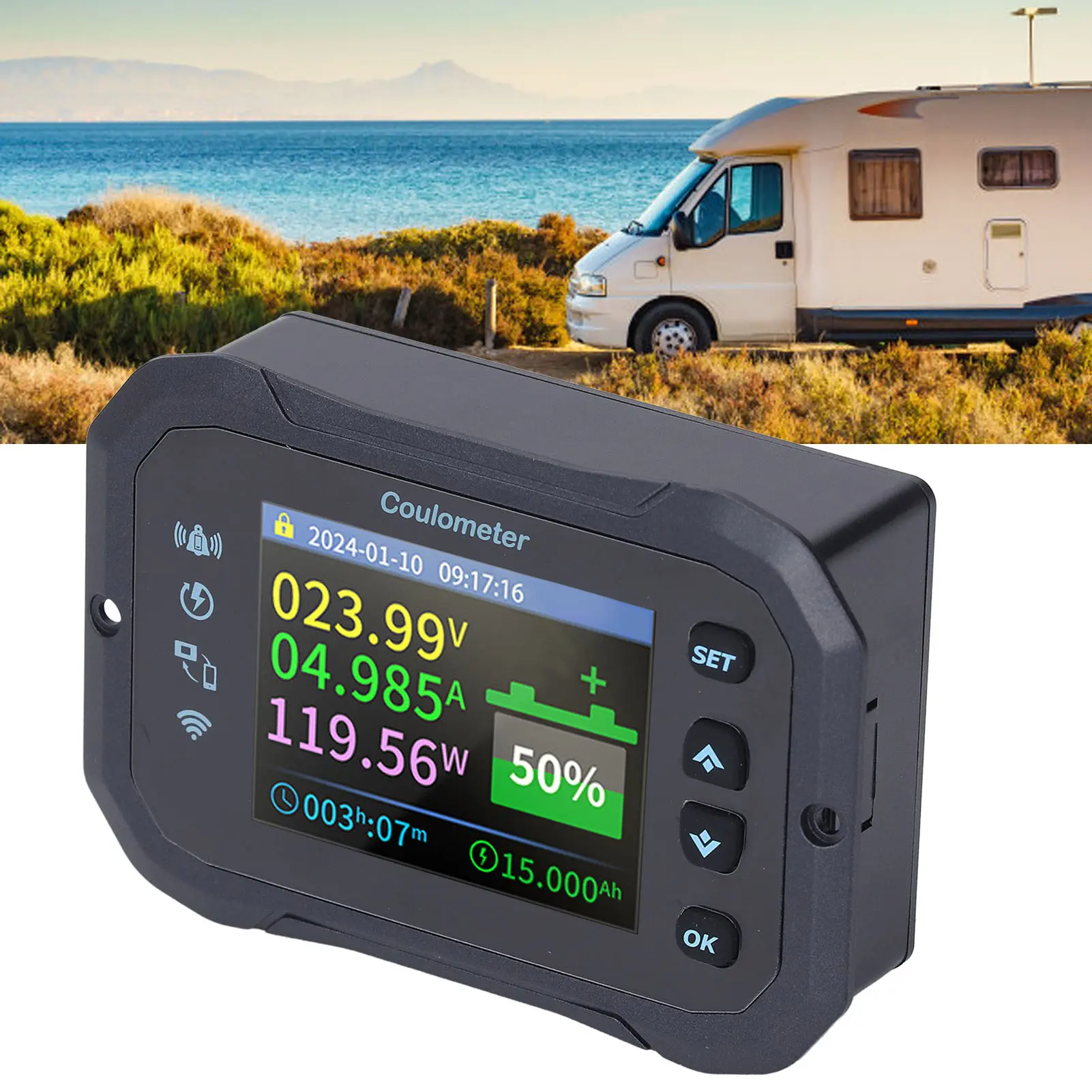 WiFi Battery Monitor  Battery Capacity Monitor 2.4in HD Color LCD Remote Real Time Monitoring for Li Ion Batteries