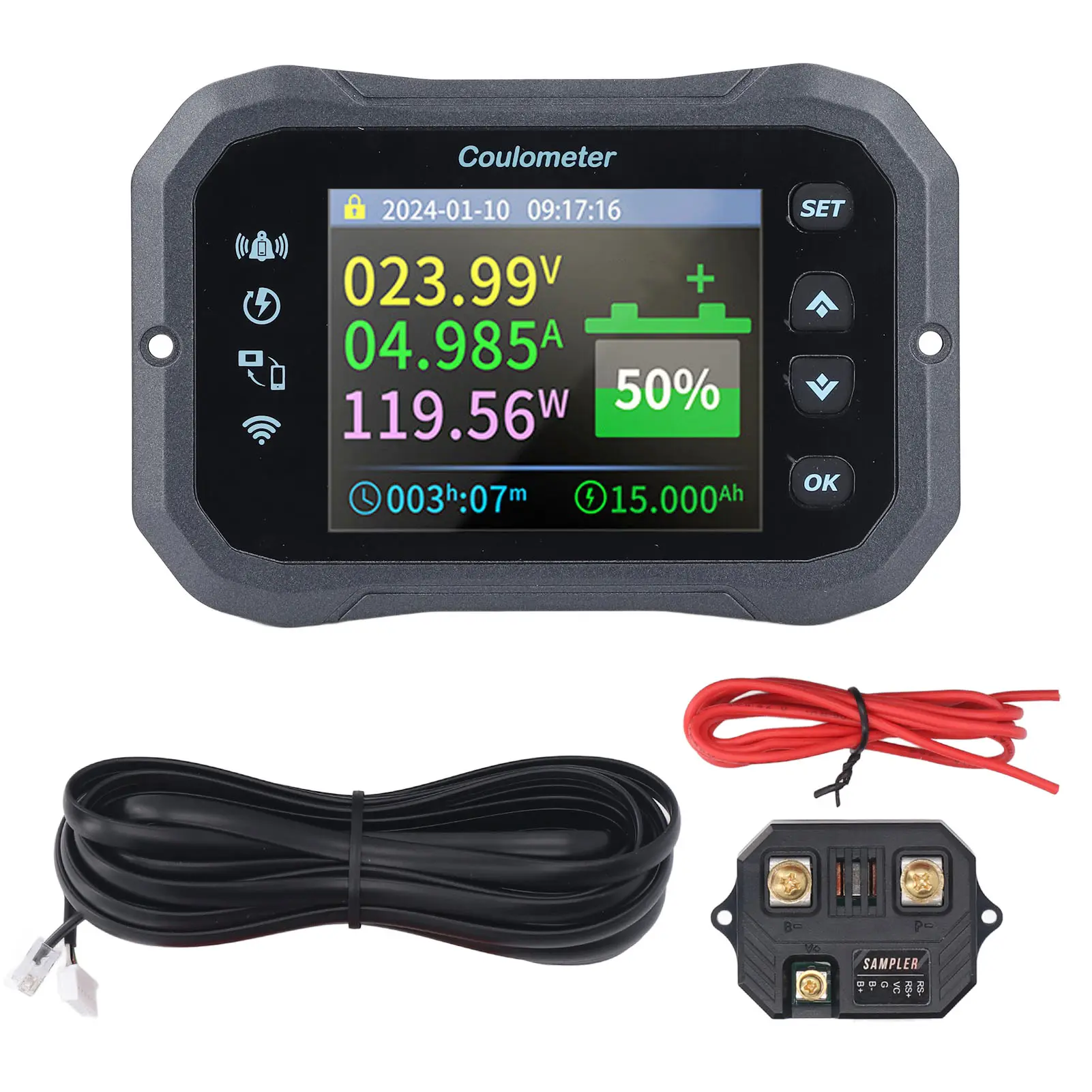 WiFi Battery Monitor  Battery Capacity Monitor 2.4in HD Color LCD Remote Real Time Monitoring for Li Ion Batteries