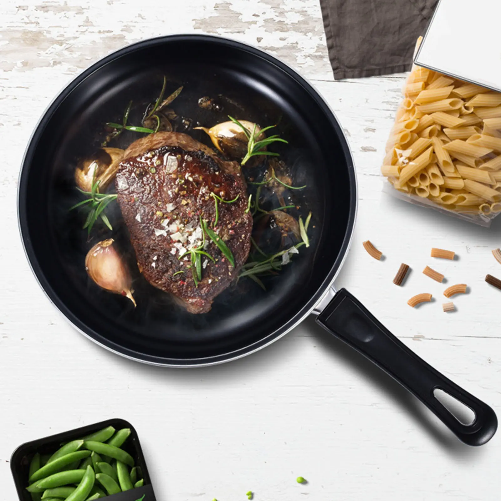 Round Frying Pan Portable Handle Nonstick Coating Flat Bottomed Fry Pan for Gas Stove Induction Cooker Flat Bottomed Pan