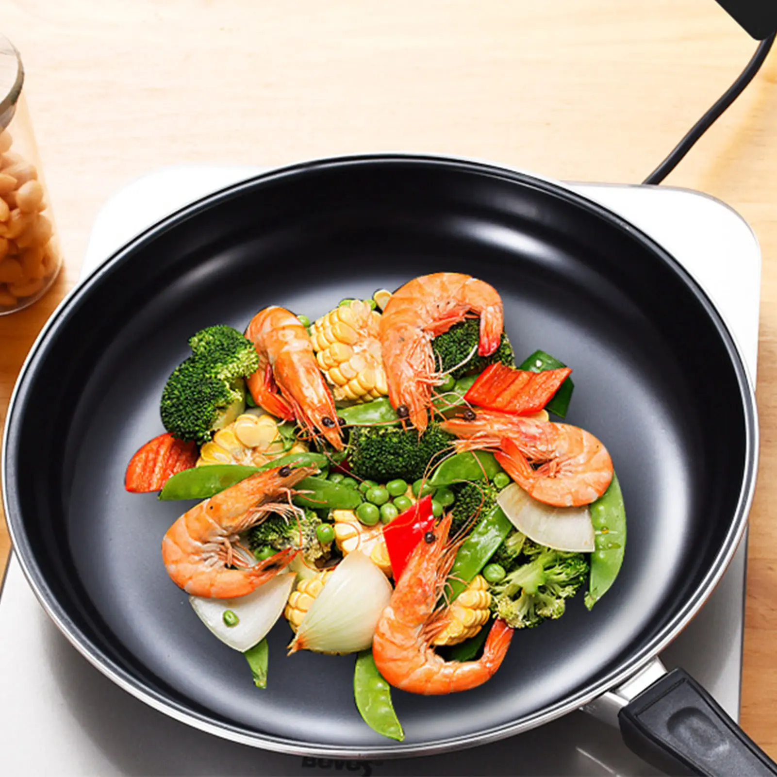 Round Frying Pan Portable Handle Nonstick Coating Flat Bottomed Fry Pan for Gas Stove Induction Cooker Flat Bottomed Pan