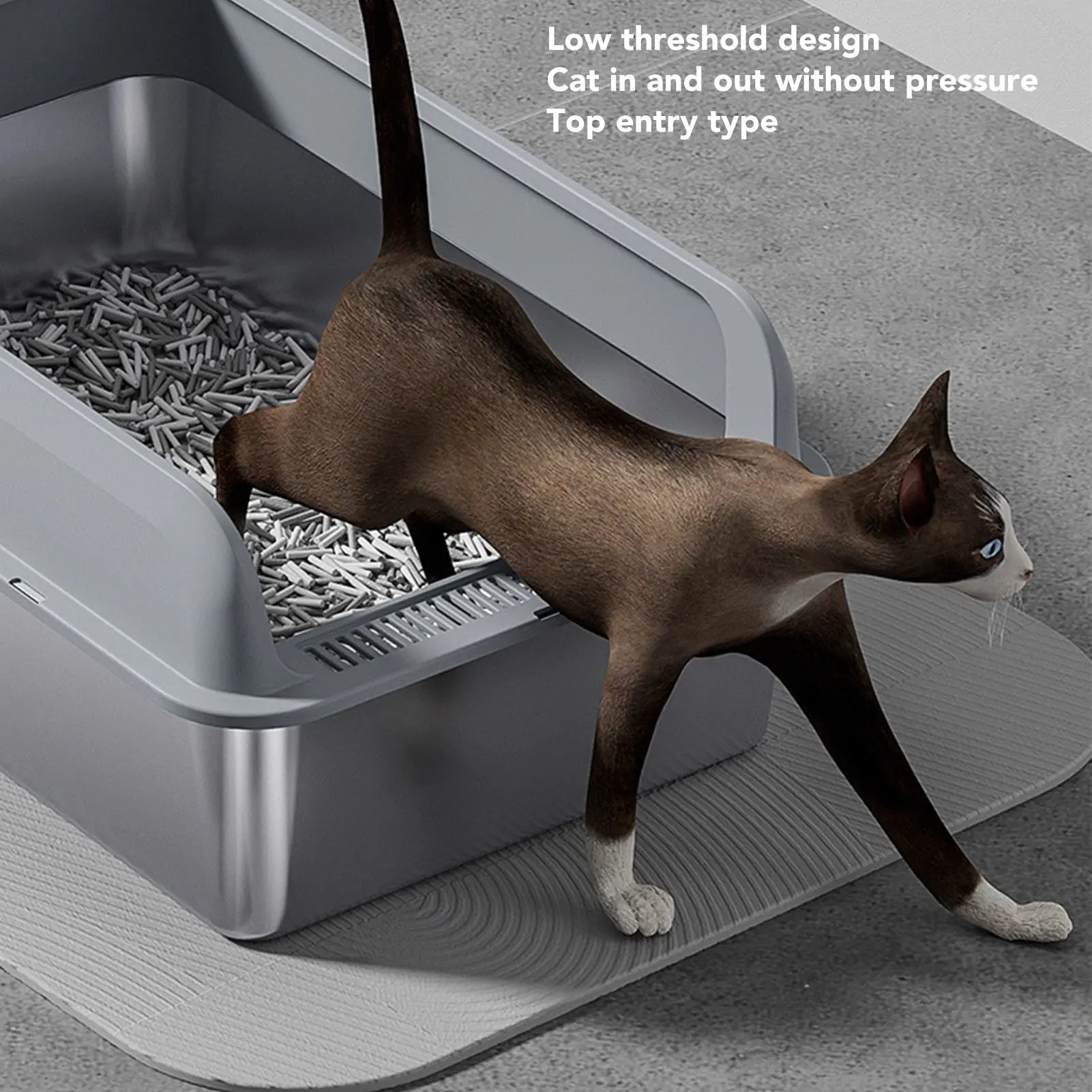 Stainless Steel Litter Box Spacious Odorless Top Entry Design High Sides Stainless Steel Cat Litter Box with Lid for Large Cats