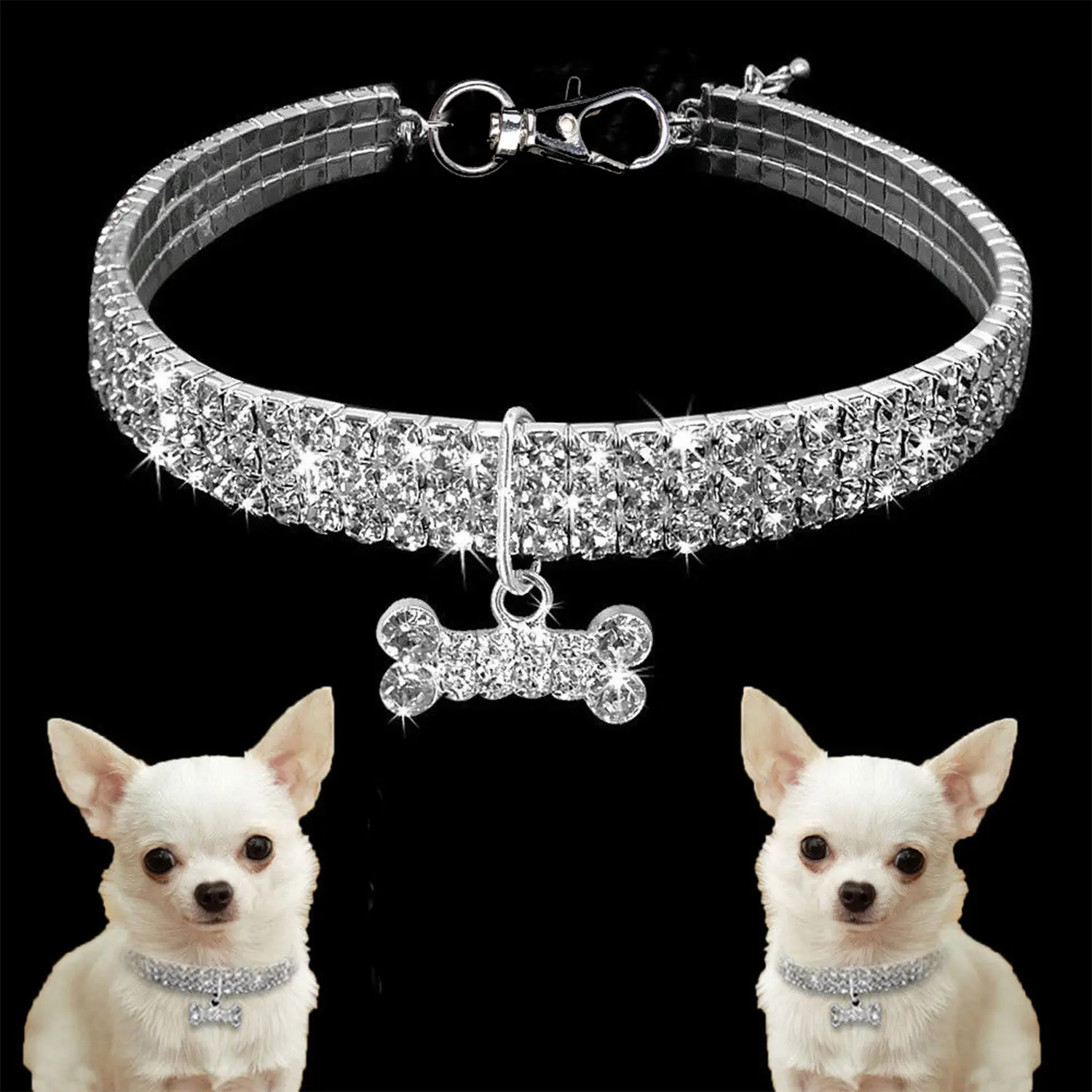 1Pc Luxury Dog Collar for Big Small Dog LuxuryGlitter Jeweled Bone Pendent Luxury Elastic Crystal Dog Collar Dog Accessories
