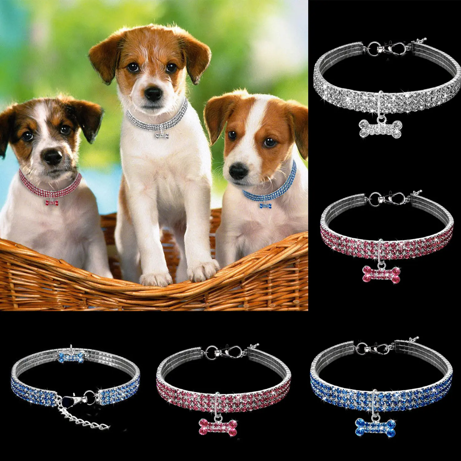 1Pc Luxury Dog Collar for Big Small Dog LuxuryGlitter Jeweled Bone Pendent Luxury Elastic Crystal Dog Collar Dog Accessories