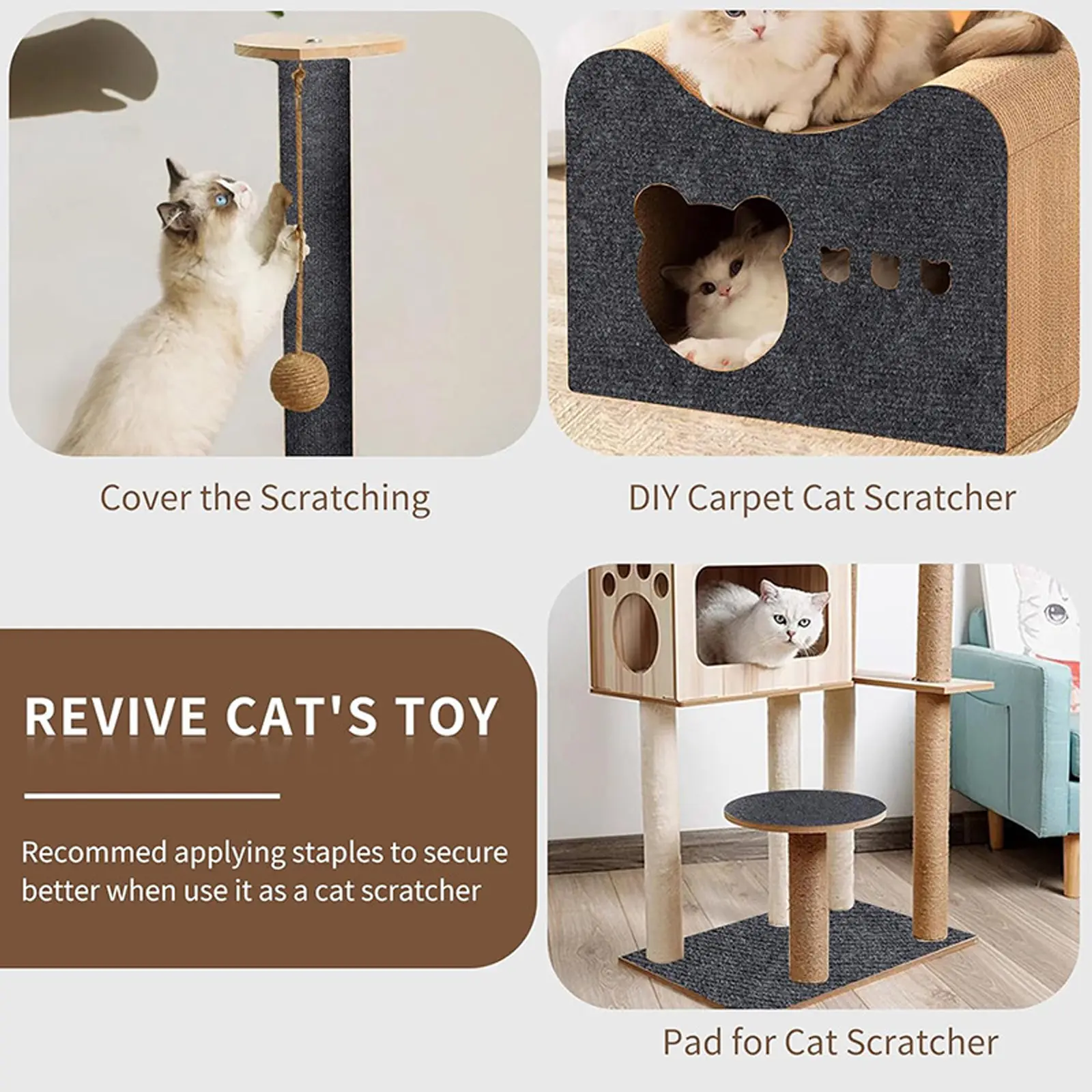 Trimmable Cat Scratch Sofa Mat Self-adhesive Cat Scratching Carpet for Furniture Protection Multi-Purpose Cats Scratching Pad