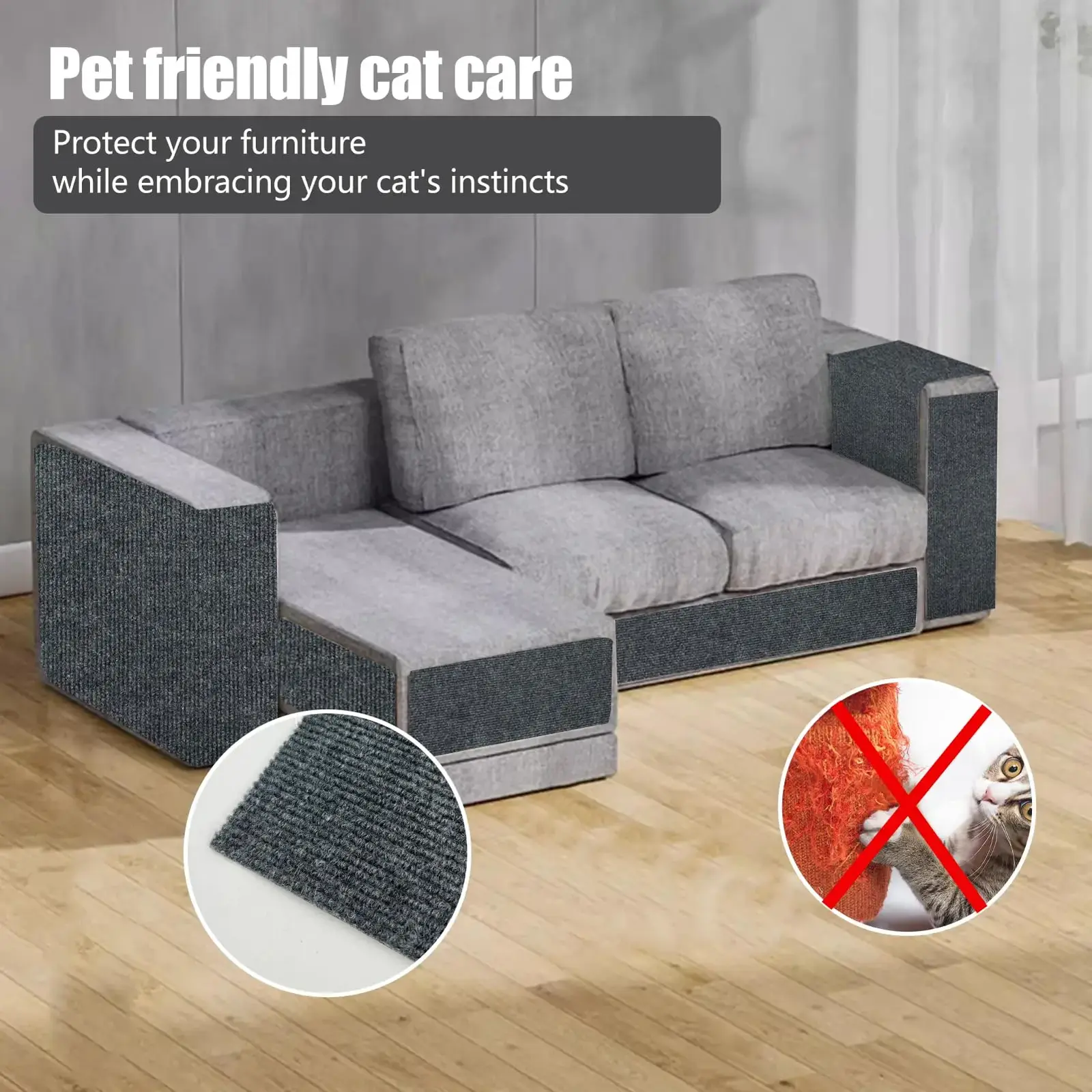 Trimmable Cat Scratch Sofa Mat Self-adhesive Cat Scratching Carpet for Furniture Protection Multi-Purpose Cats Scratching Pad