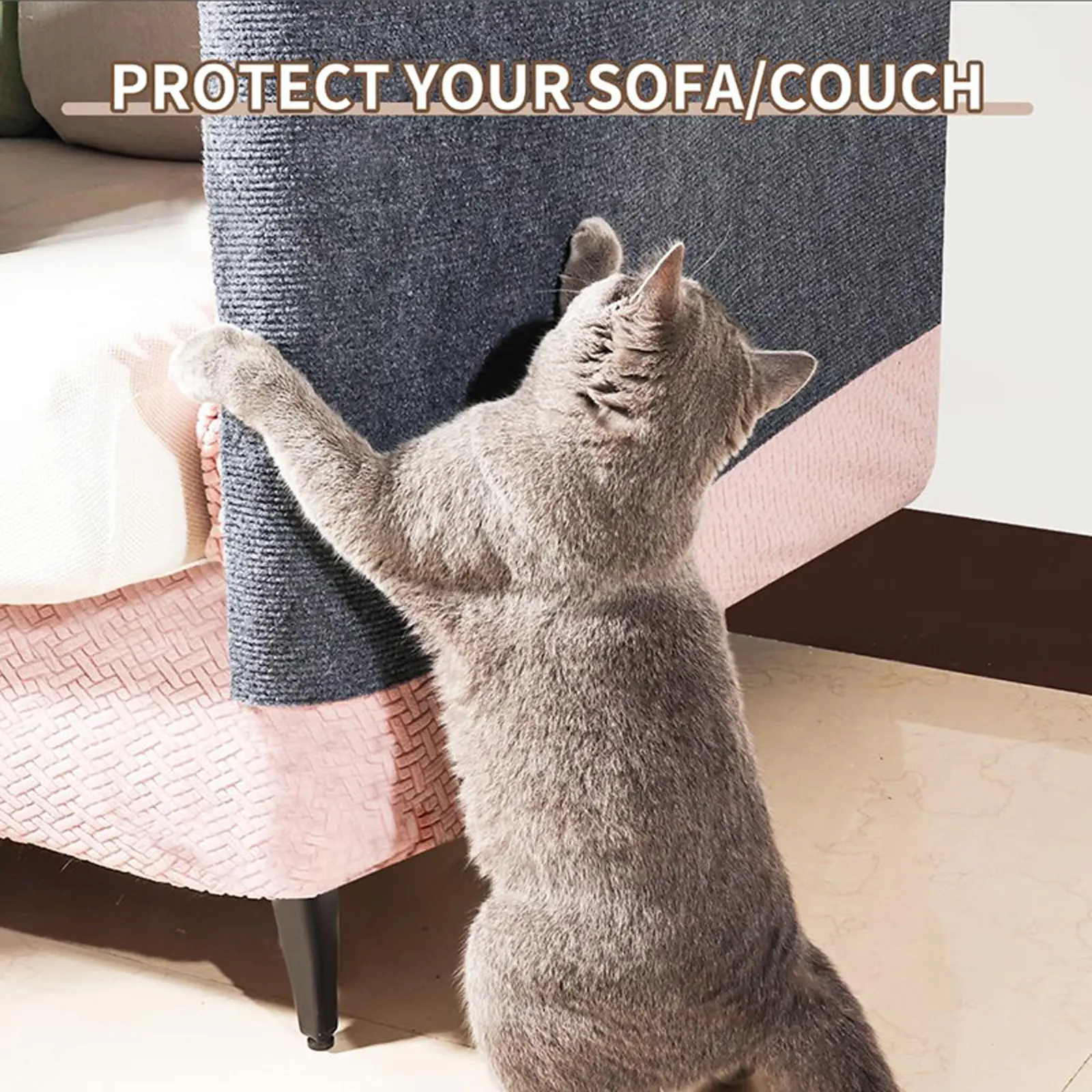 Trimmable Cat Scratch Sofa Mat Self-adhesive Cat Scratching Carpet for Furniture Protection Multi-Purpose Cats Scratching Pad
