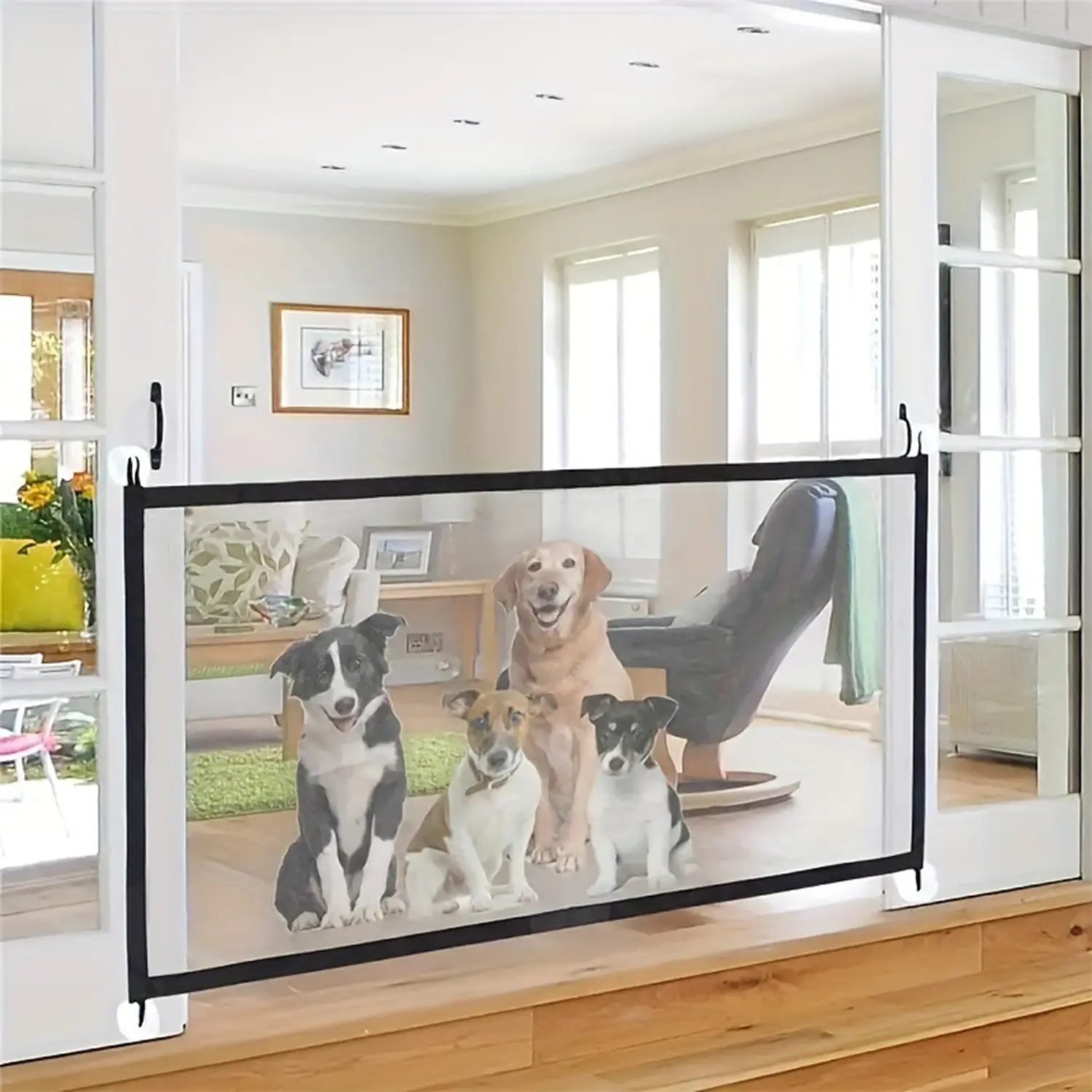 Pet Security Fence with Mirror Door Locking Hooks Insulated Foldable Mesh Dog Barrier for Kennel Playpen Breathable Pet Products