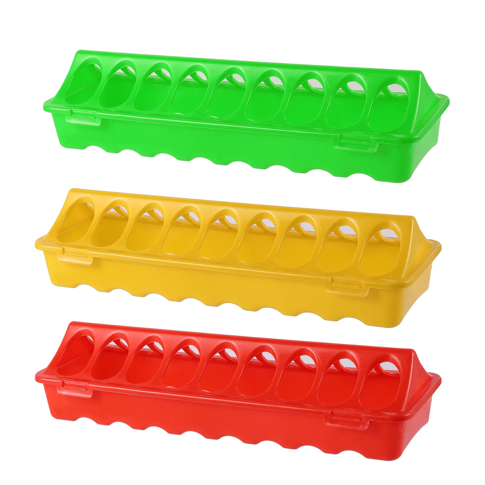 1 Pc Double Row 12/18/22/28 Holes Poultry Ground Feeder Plastic Clamshell Feeding Chicken Groove Farm Breeding Supplies New