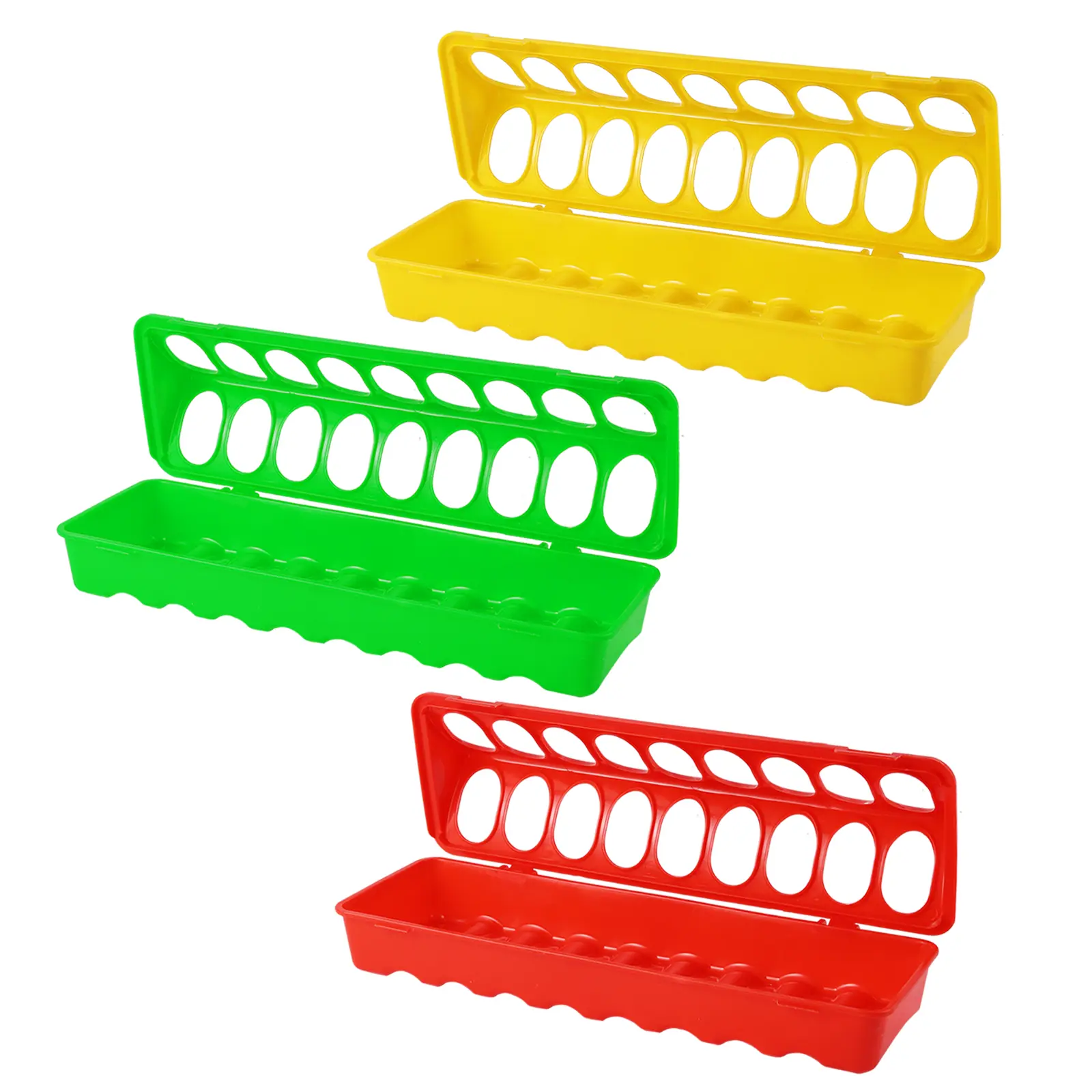 1 Pc Double Row 12/18/22/28 Holes Poultry Ground Feeder Plastic Clamshell Feeding Chicken Groove Farm Breeding Supplies New
