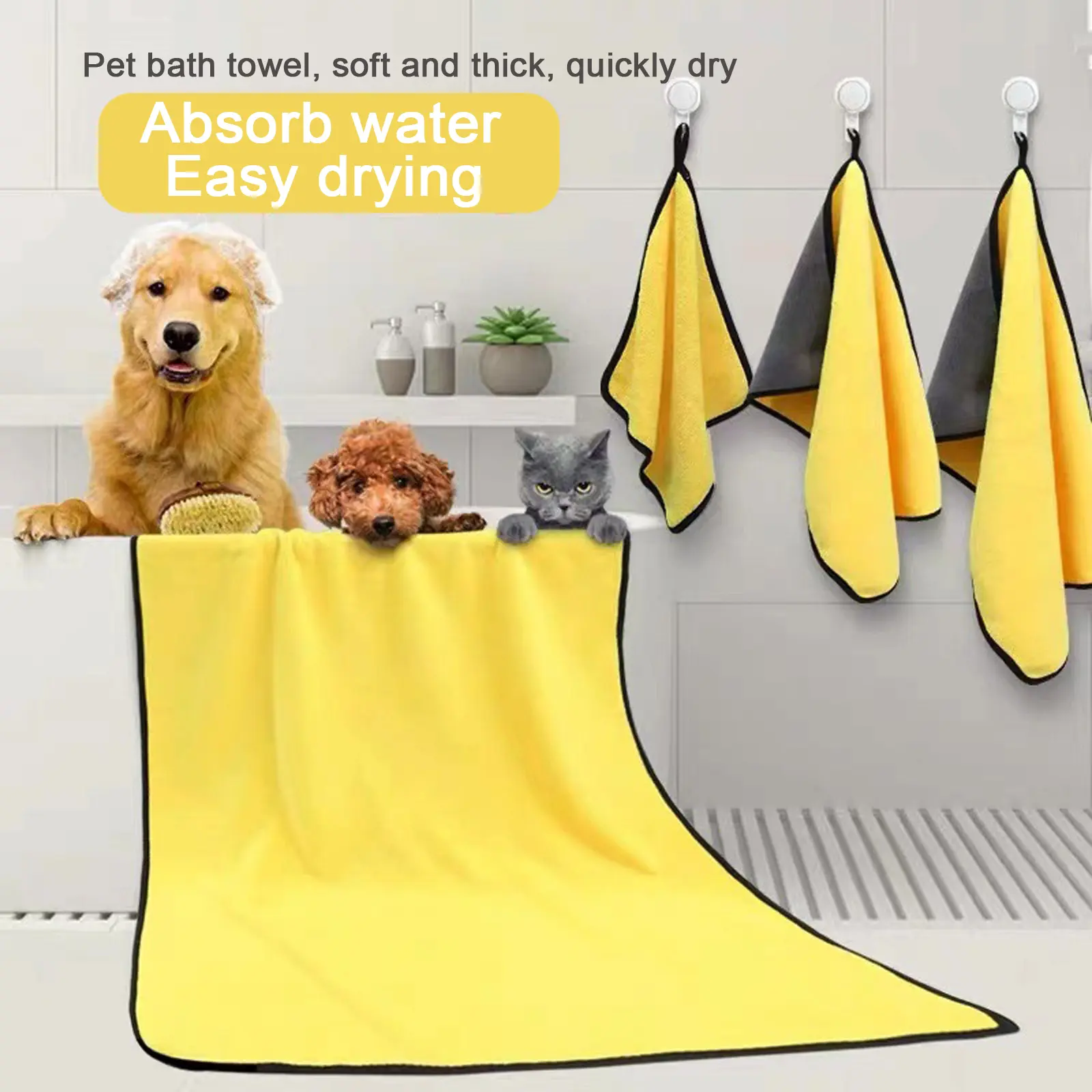 New Pet Dog Absorbent Towel Quick Drying Cat Bath Towel Microfiber Dog Bathing Towel Dog Bathrobes Wiping Cloth Towels For Pets