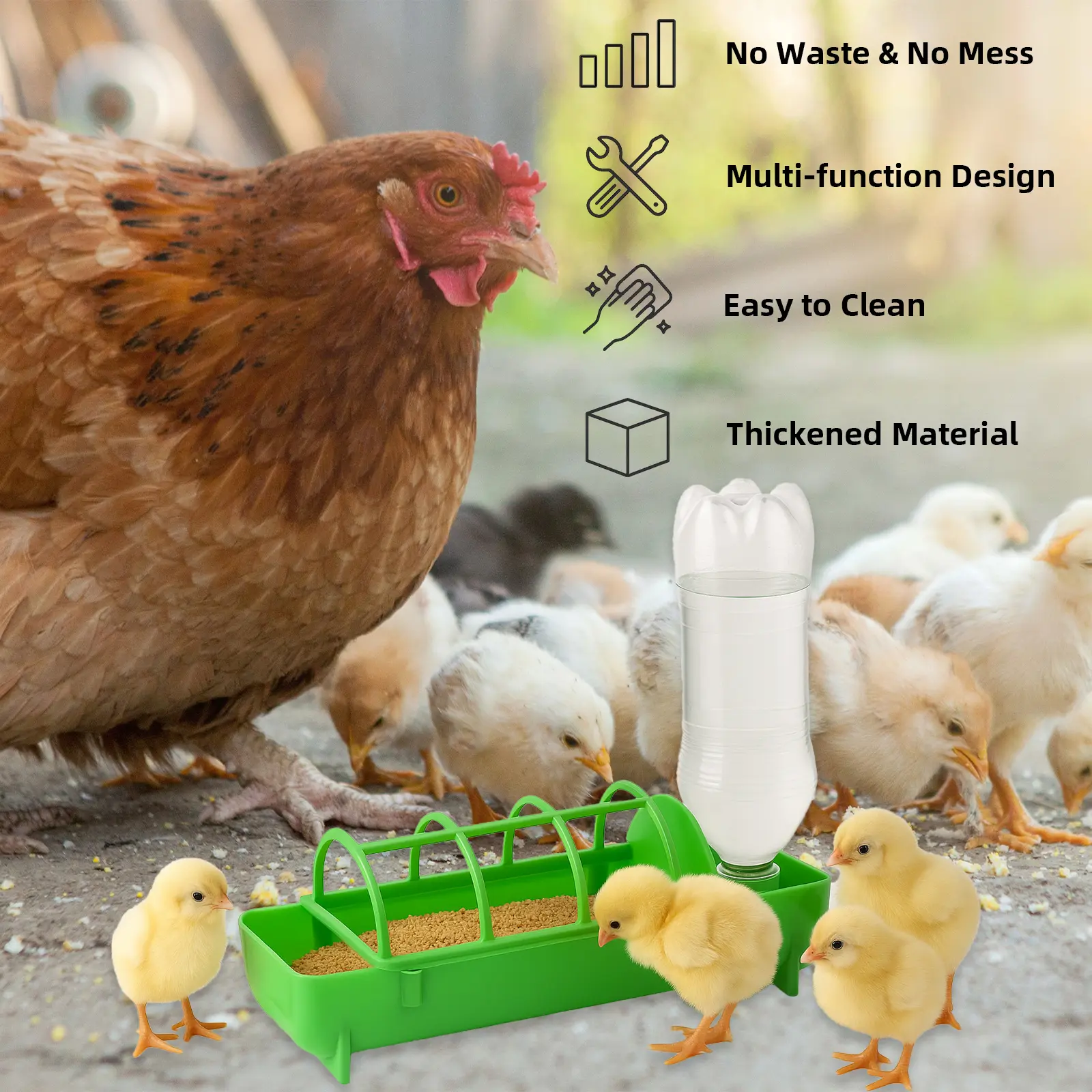 1Pc 2-in-1 Poultry Thickened Feeder And Drinker Water Food DispenserChicken Birds Chick Waterer Feeding Rutin Chicken Trough New