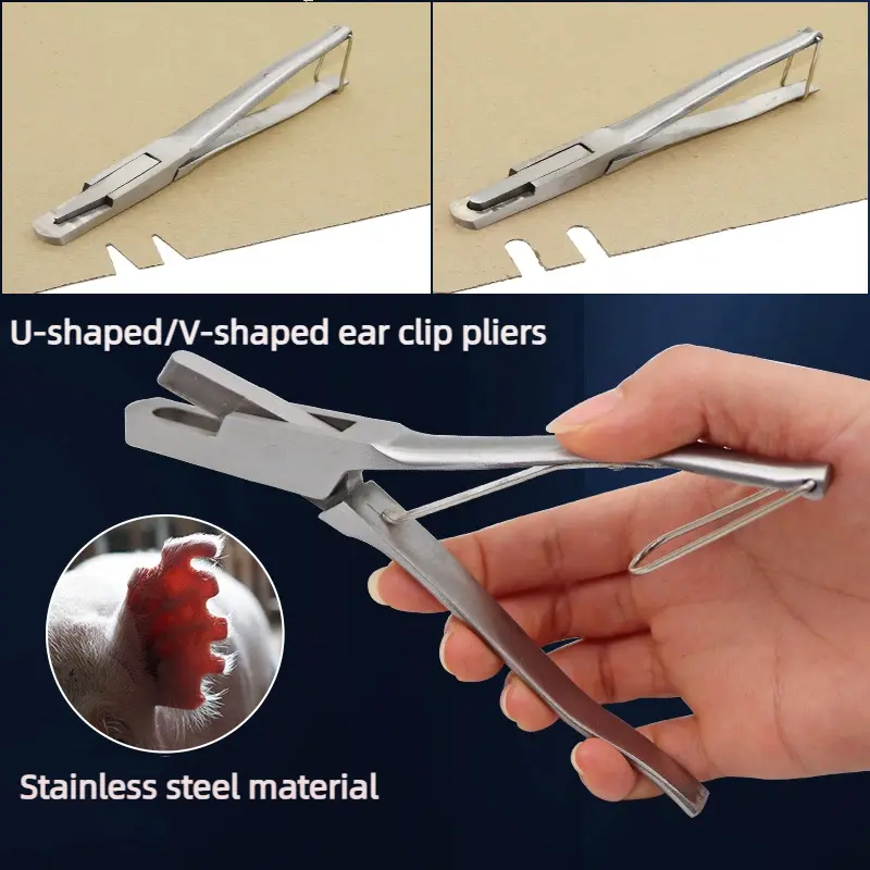 Stainless Steel Pig Ear Punch Pliers U-V Shaped Animal Ear Pliers Pig Marker Forceps Cattle and Sheep Farm animal Marking Pliers