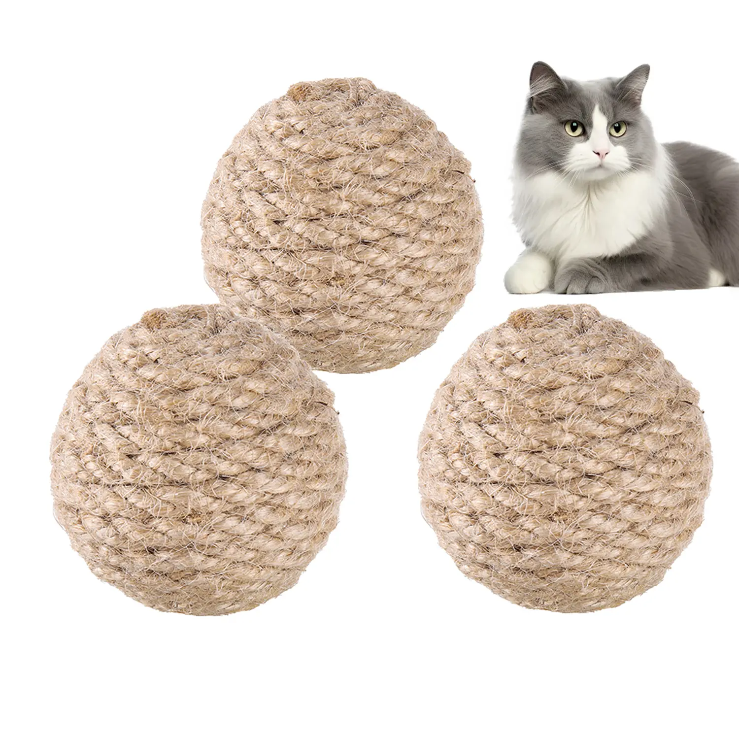 5/10Pcs Pet Cat Hemp Rope Ball Rolling Interactive Hand-woven Cat Scratching Interactive Ball Sound To Attract Attention Toy