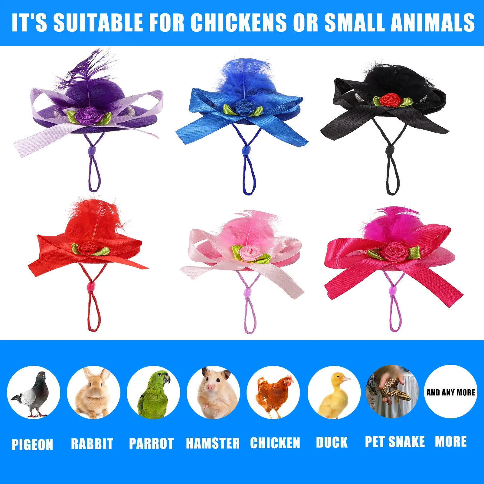 Chicken Hats For Hen Small Funny Chicken Accessories Feather Top Hat Rooster Duck Parrot Hamster Poultry Stylish Show Costum 1Pc